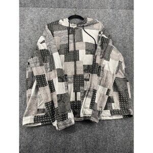 Original Use Bandana Patchwork Windbreaker Jacket Mens XXL Grey Paisley Full Zip